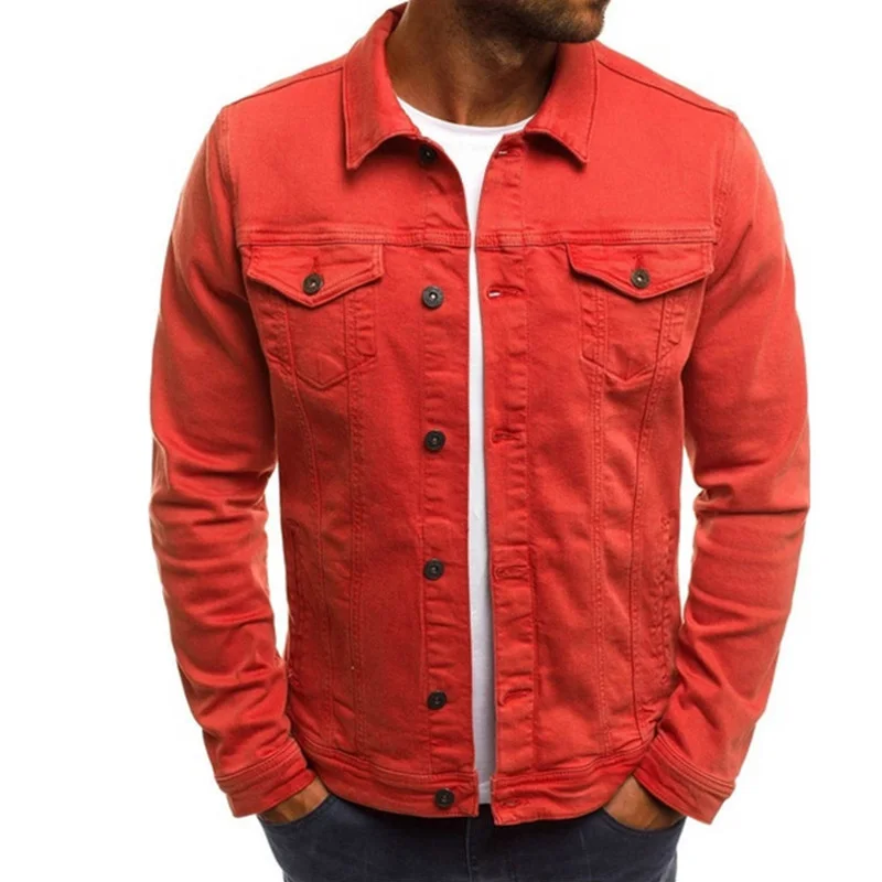 Джинсовая мужская куртка, приталенные мужские куртки, пальто, однотонный хлопок, на пуговицах, Ретро стиль, пальто, для улицы, рабочие, американская повседневная одежда, Прямая поставка - Цвет: red Man Jacket