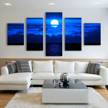 

5 Panel Modern Moon And Cloud Print Wall Art Canvas Painting Cheap HD Moon Nightscape Wall Picture For Living Room