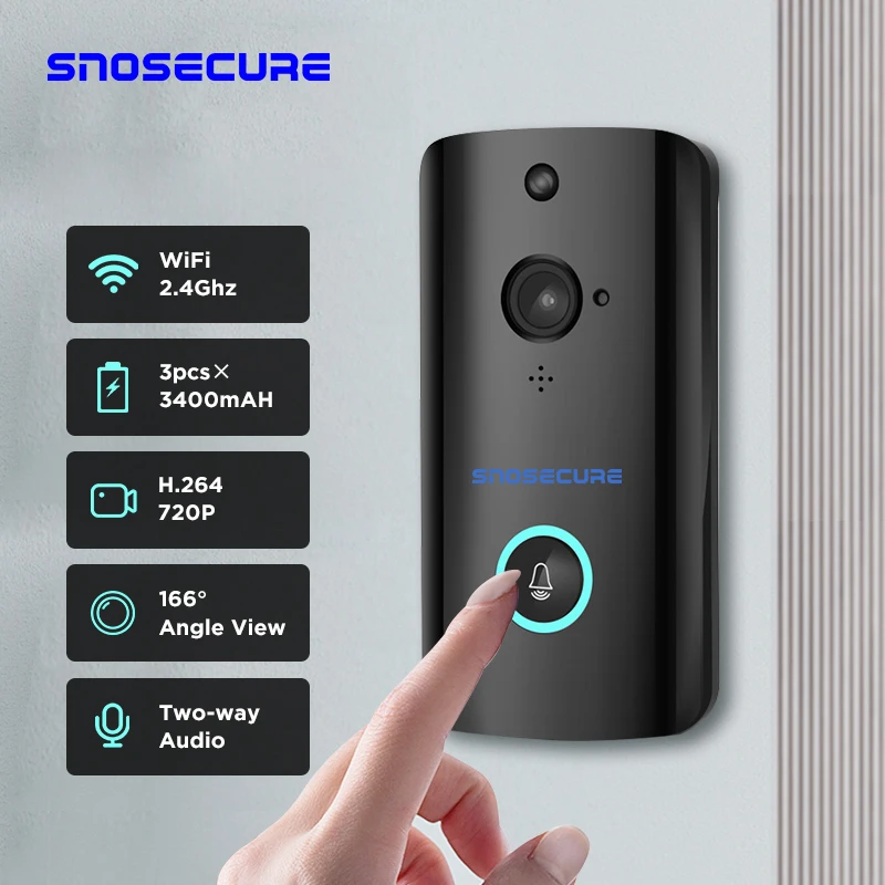 SNOSECURE Wireless WiFi Video Doorbell I Camera 720P Ring Door Bell Video Intercom Two Way Audio XSH APP Infrared Night Vision