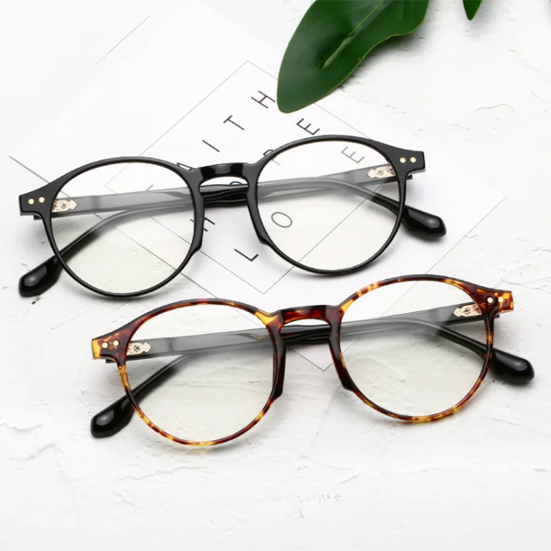 0 -0.5 -0.75 -1.0 To -6.0 Blue Light Blocking Rivets TR90 Short-sight Eyewear Women Men Round Prescription Glasses Leopard Frame images - 6