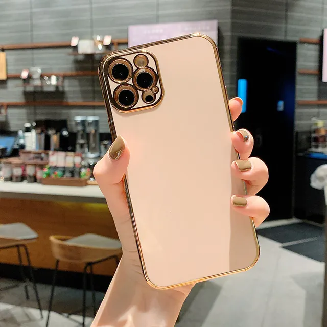 Ottwn Solid Plating Lens Protection Phone Case For iPhone 12 Pro Max 11 13 Pro Max X XR XS Max 7 8 6 Plus SE 2020 Soft TPU Cover P