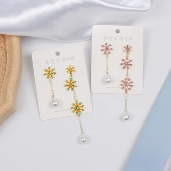 

MWSONYA Korean Elegant Pearl Waterdrop Crystal Long Dangle Earrings for Women Girls Party Crystal Vintage Rhinestone Big Dangle