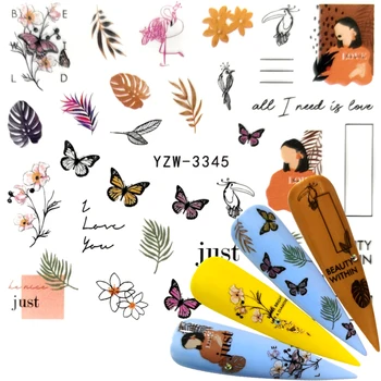 

WUF 2020 1 Sheets Nail Sticker Butterfly/Flower/Leaf Summer Colorful Water Transfer Nail Decorations UV Gel Polish DIY Decals