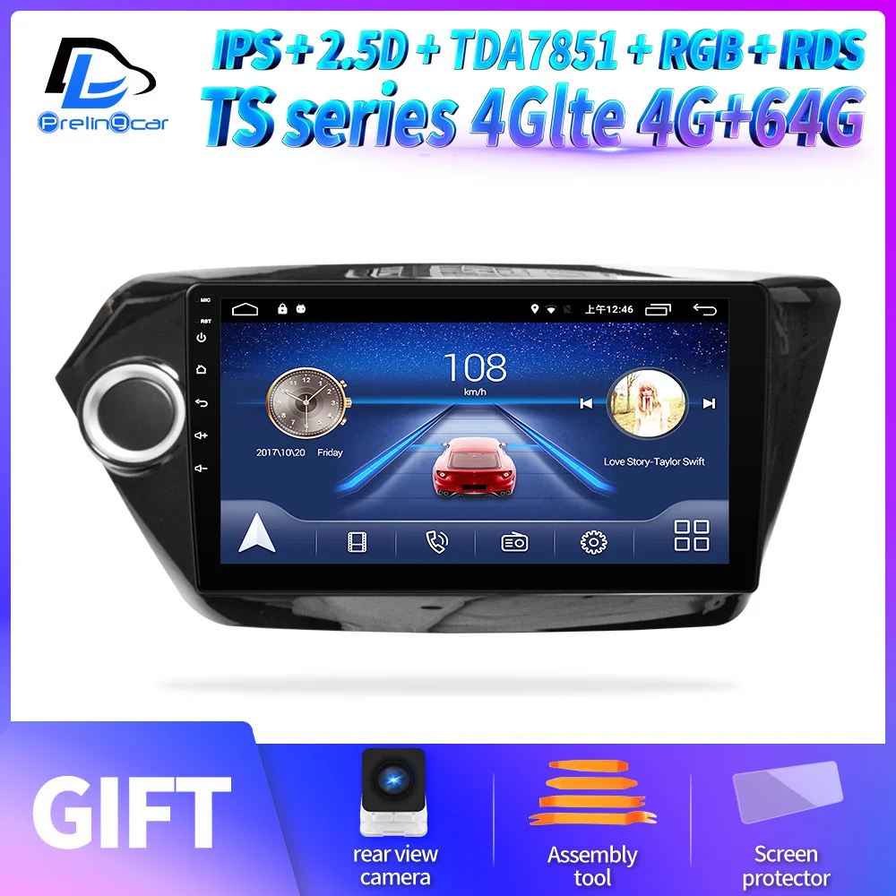 Prelingcar для автомобиля kia rio 3 4 2011 2012 лет dvd мультимедийный плеер Android система Радио gps навигация подголовник монитор - Цвет: TS player 4G64G