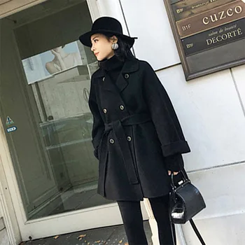 

Coat Women Winter 2020 Autumn and Winter New Black Coat Long Korean Coat Loose Thin Woolen Coat Wool Jacket Plus Size