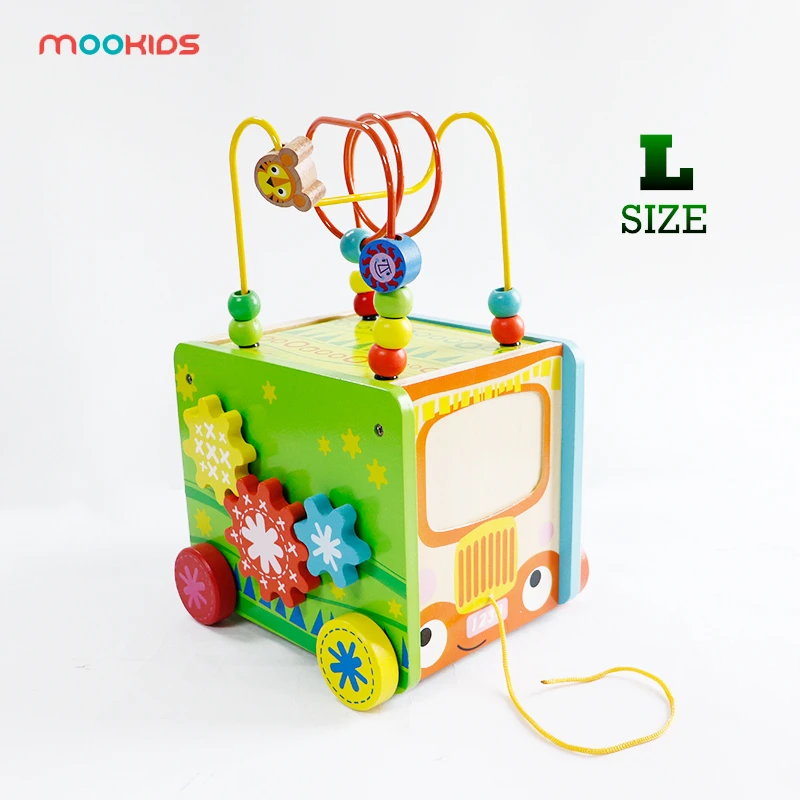 

Mookids Intelligence Baby Blocks Match Shape Gear Cube with Wheels Bead Maze Gear Function Multi-functional Cube