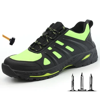 

Mens Steel Toe Boots Work Shoes Lightweight Breathable Anti-smashing Puncture-proof Casual Sneakers Bright Green