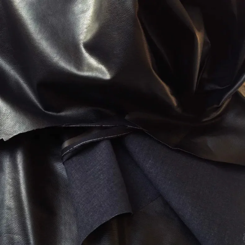 Черный мягкий PU искусственная кожа ткань Imiation Pleather ткань, подходит для пальто, юбки, мебели, продается по метру