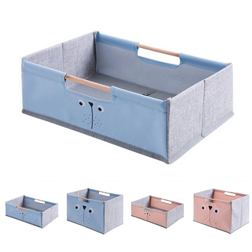 Storage Basket Cosmetic Home Organizer Removable Foldable Cartoon Practical Bedroom Wooden Handle Underwear Space Saving Box