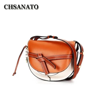 

CHSANATO Crossbody Bag For Women Messenger Bags Patchwork Genuine Leather Shoulder Bag Fashion Famous Brand Lady Saddle Purse