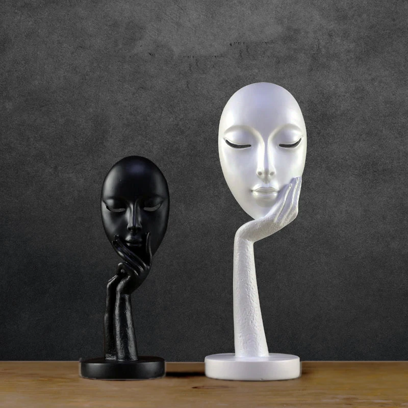 

Nordic Resin Face Mask Figurines Abstract Art Decor Creative Home Furnishing Decorations Office Porch Desktop Sculpture Craft