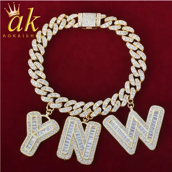 

Custom Name Baguette Letters With 10MM Cuban Chain Bracelet Men's Zircon Hip Hop Rock Jewelry Letter Replaceable