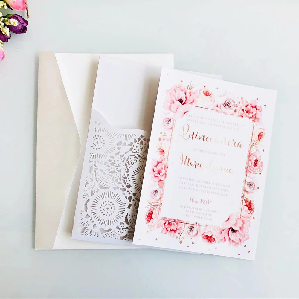  10 set 18*12.5CM invitations For wedding business party HollowFlower greeting customized supply Cov - 4000287685657