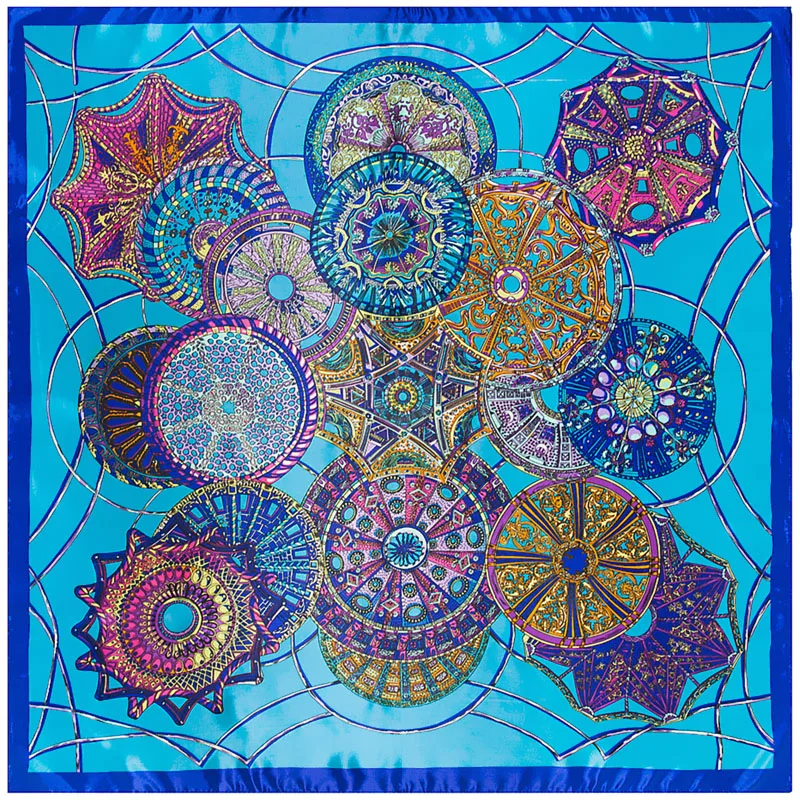 

YILIAN Brand Wholesale Geometric Sky Print Square Scarf Women Personality Foulard 90x90cm Soft Silk Scarf Bag Ribbion Headband