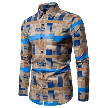 

Mens Ethnic Style Vintage Printing Slim Long Sleeve Dress Shirt Blouse Tops Dropshipping man fashion discount high quality