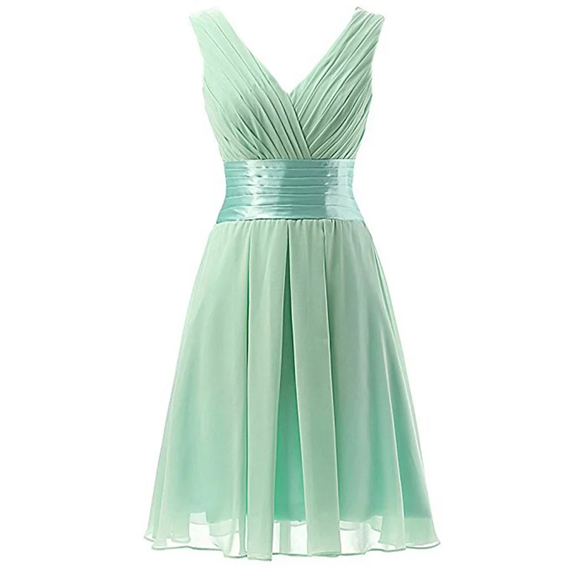 

A Line Chiffon Knee Length V Neck Pleat Off Shoulder Bridesmaid Dresses Wedding Party Evening Prom Birthday Cocktail Zipper Back