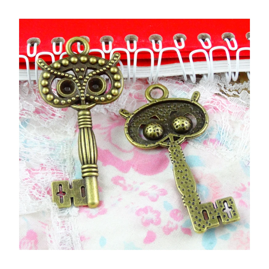 

10pcs/lot 59.6*29MM Antique Bronze Plated Alloy Lovely Large owl Key Charms Vintage Jewelry Keys Charms