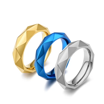 

Simple Fashion Blue Color Multi Faced Rhombus Finger Rings For Women and Men Gifts Wholesale 5.5mm Stainless Steel Jewelry 2020