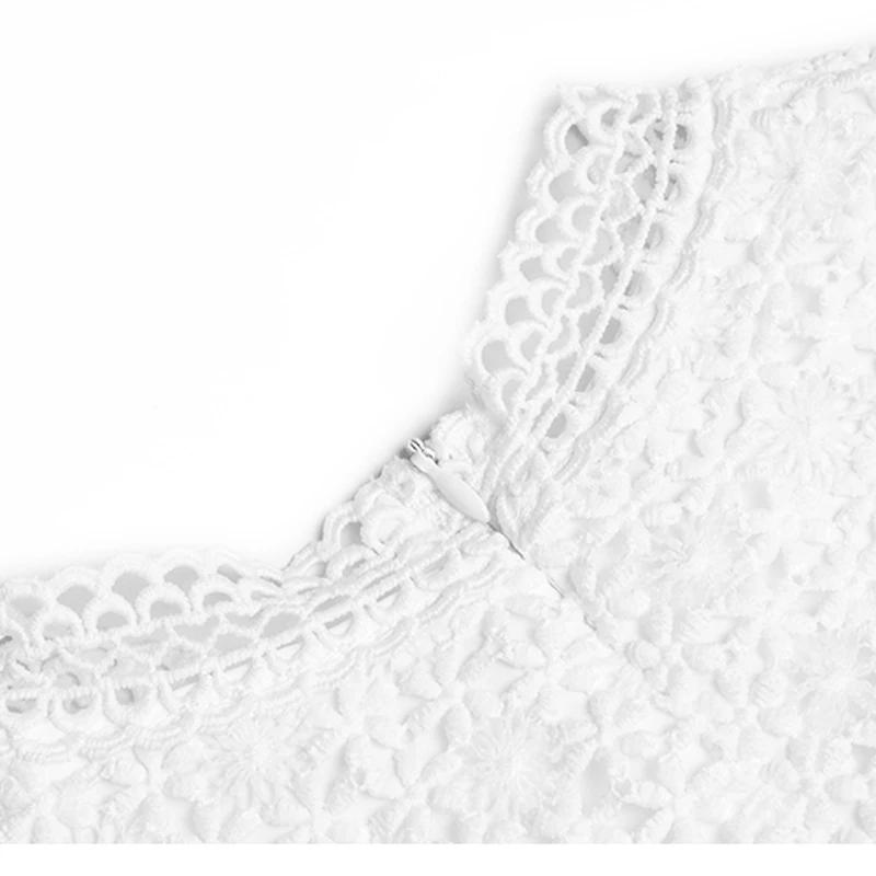 crochet flower white elegant classic dresses long dress for wedding party see through high collar fit and flare dress