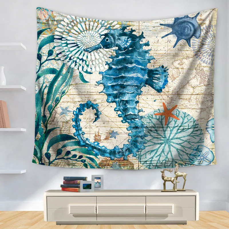 150cm×200cm Tapestry Wall Hanging Carpet Throw Yoga Mat for Home Bedroom Decoration - Цвет: Seahorse 2