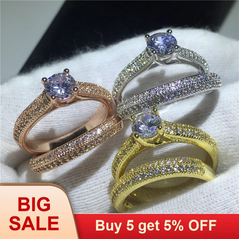 

Original Set 925 Silver Wedding Rings Set for Women Cubic Zircon Rings Set Charm Fine Jewelry