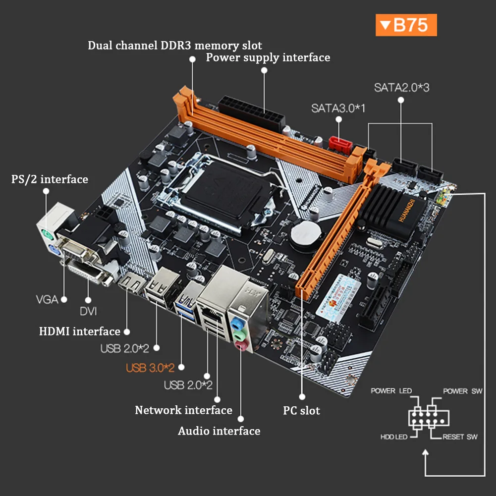 HUANANZHI B75 для I3 I5 I7 cpu настольная материнская плата аксессуары для компьютера Замена Простая установка LGA1155 материнская плата печатная плата