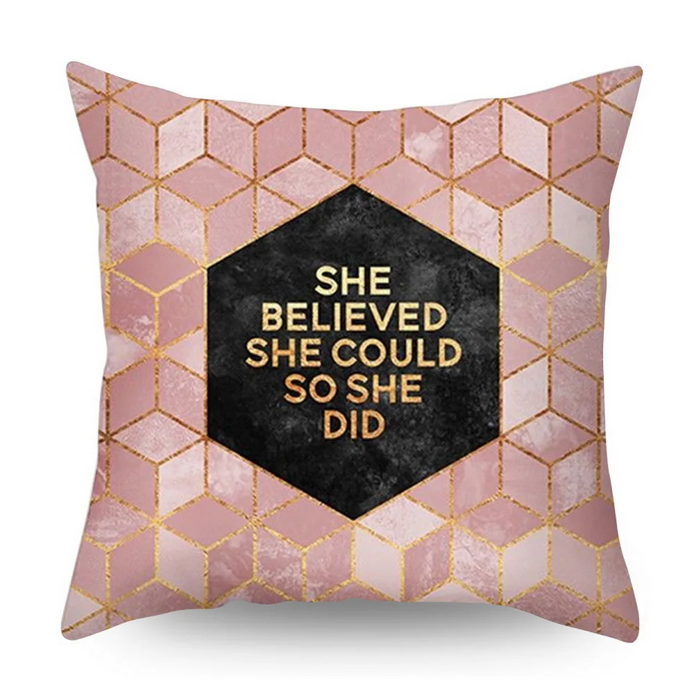 Розовое золото квадратная подушка крышка с геометрическим рисунком сказочной подушка чехол полиэстер декоративная наволочка для подушки для домашнего декора размером 45*45 см
