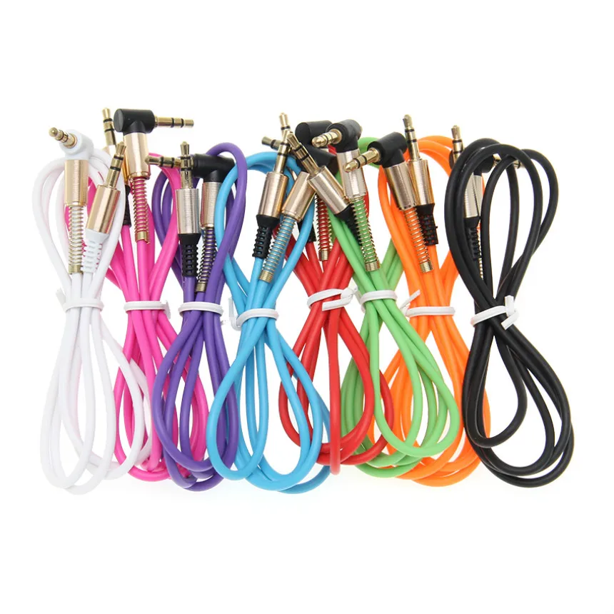 3 5mm Spring Audio Cable Jack Male to Male 90 Degree Right Angle Speaker Line Aux Cord For Car Headphone MP3 4 PC Phones