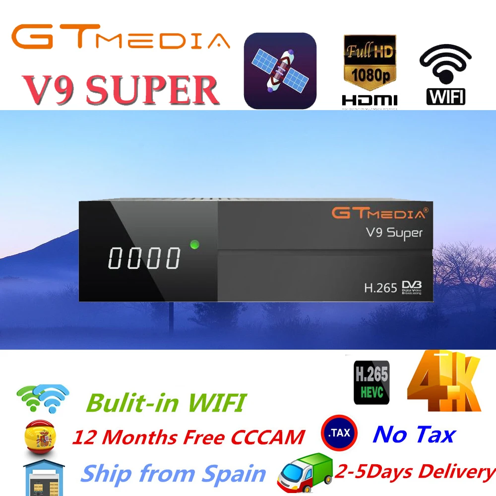 GT медиа V9 Супер Спутниковый ресивер, поддержка WiFi, Европа, Cline CAM, DVB-S2, полный ТВ приставка, GTMedia V9, супер рецептор