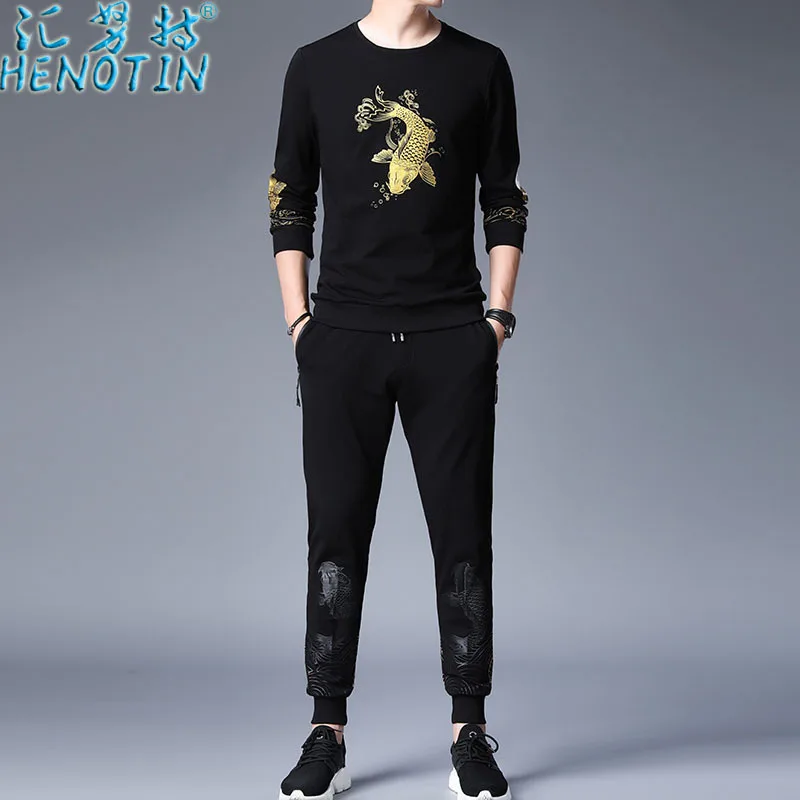 

Sink Knut Genuine Product Autumn New Style Hoodie Printed Set Long Sleeve Casual Two-Piece Set Men's Sports Casual Trend