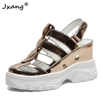 

JXANG 2020 Ladies New Thick-soled Sandals Ladies Fashion Increase Flats Women Vulcanized Shoes Outdoor Leisure Zapatos de mujer