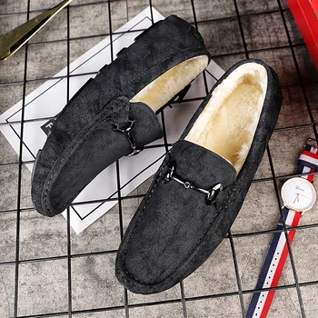 

2019 Winter Men's Casual Shoes Men's Casual Shoes Plus Velvet Warm Men's Flat Shoes Men's Shoes Black Driving Light Loafers