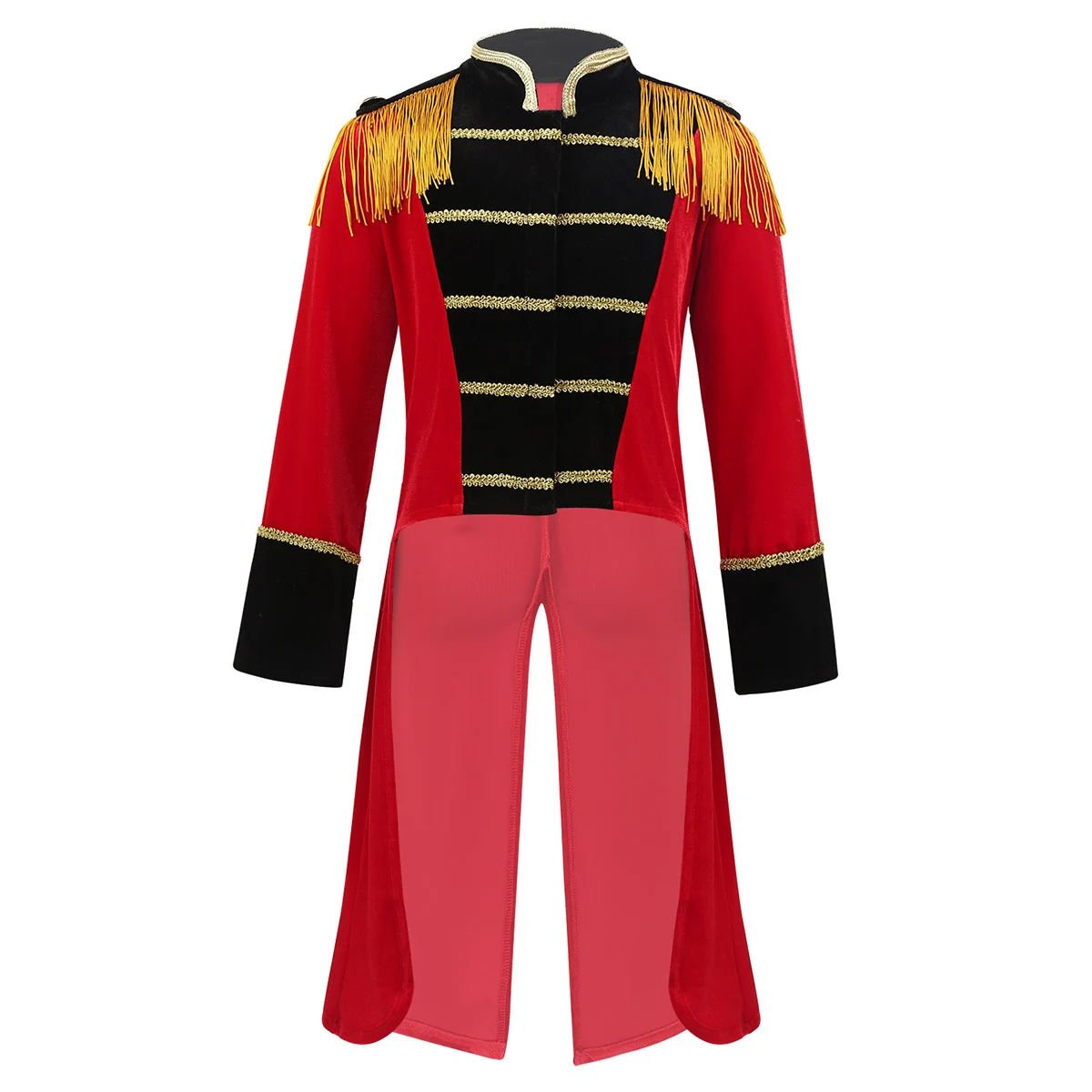 Kids Boys Red Circus Ringmaster Trench Cosplay Costume Long Sleeve Stand Collar Fringes Gold Trimmings Tailcoat Jacket for Party |