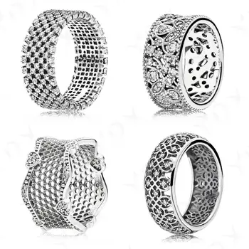 

YinDX Authentic 925 Sterling Silver Ring Shiny Elegant Classic Women's Wedding Engagement Jewelry