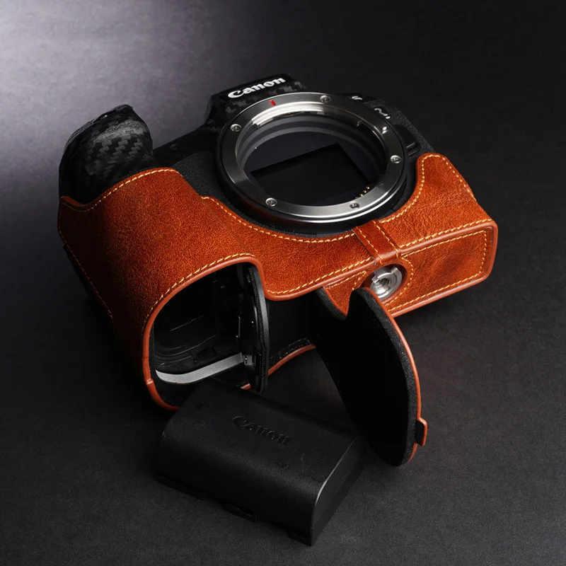 

Genuine Leather Half Case Camera Cover for Canon EOS R With Opening Battery Door