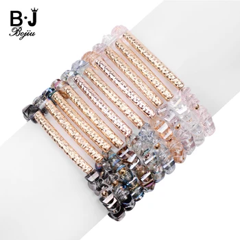 

BOJIU Trendy Faceted Crystal Beads Customized Bracelets For Women Adjustable Gold Copper Tube Bracelet Jewelry Wholesale BC341