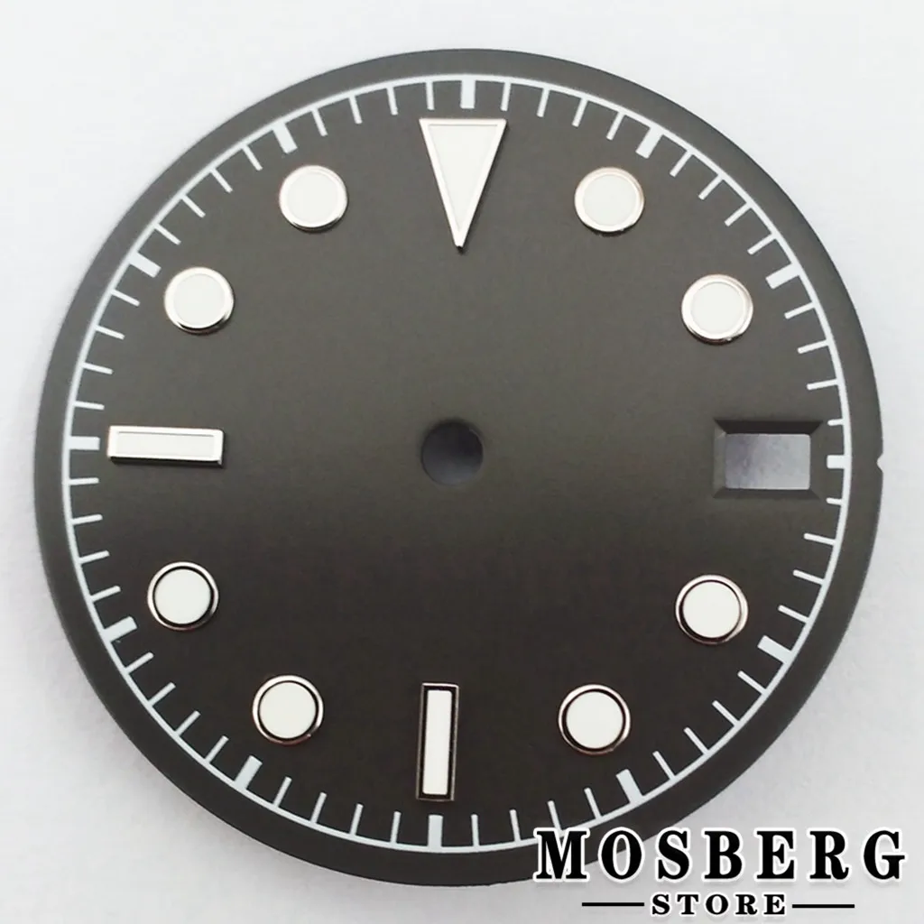 Sterile Luminous Black and Green Watch Dial with Date Window and Hands - 28.5mm