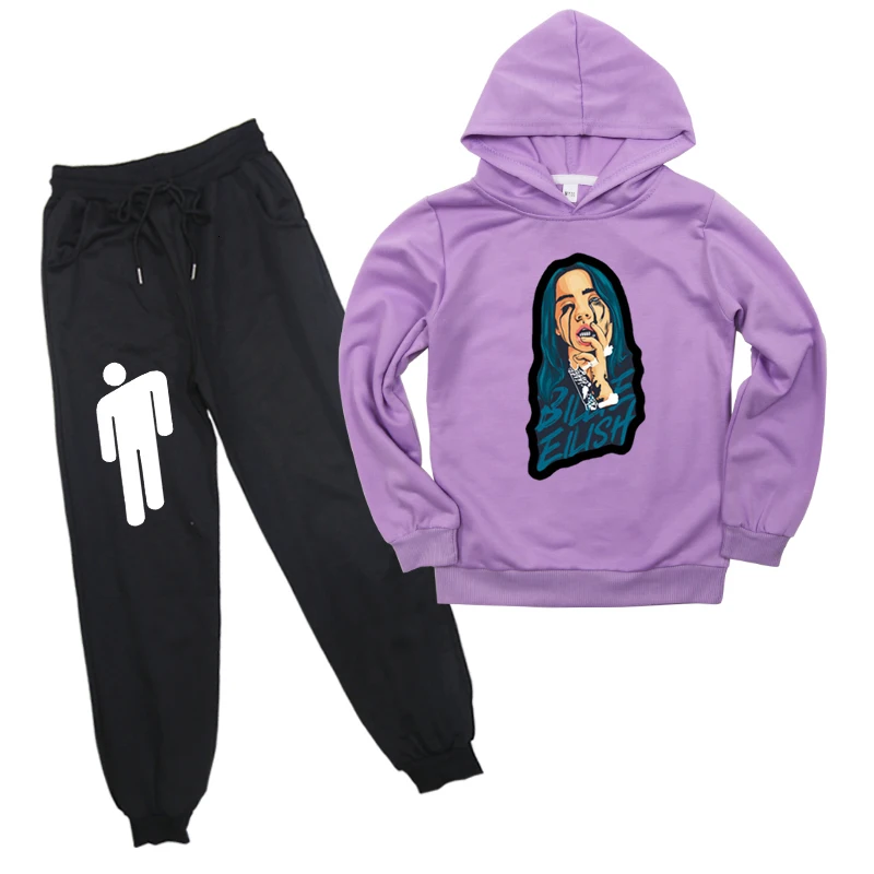 A3 2 шт./компл. Billie Eilish состоящие из кофты с капюшоном и штанов, Повседневное спортивный костюм модная Ropa Hombre Для мужчин по доступной цене, повседневная одежда для подростков ткань Толстовки костюмы - Цвет: A3