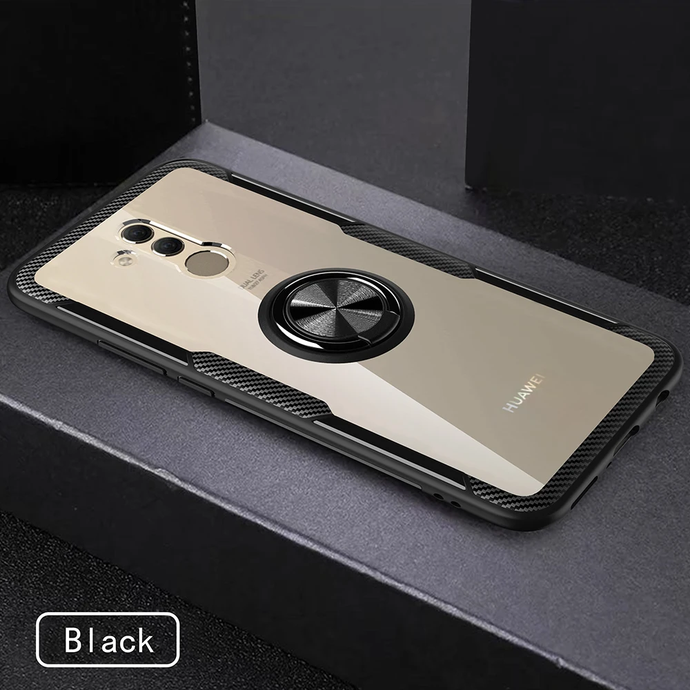 Black Держатель мобильного телефона чехол для huawei mate 20 Lite mate 20 Lite легкий чехол для huawei mate 20 Pro стеклянный чехол с кольцом на палец - Цвет: Black