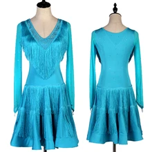 Женская латинская одежда для танцевальных классов/производительность просверленные платья с бахромой, ча-ча, латинский танцевальный костюм танго платье для девочек DQL2133