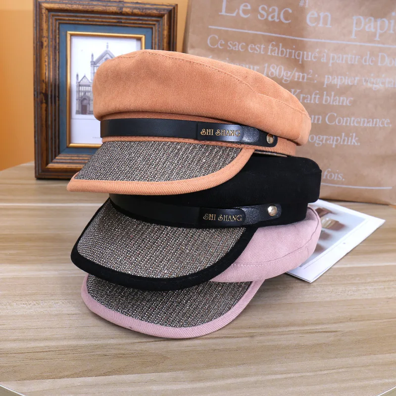 

Autumn Hats for Women Girl Shiny Fabric Octagonal Caps Ladies Casual Woolen Hat Winter Beret Women Cap HR122311