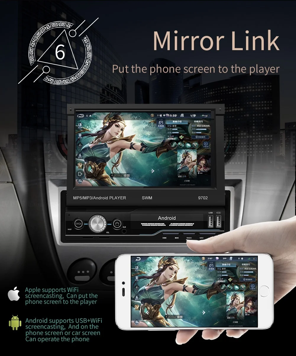 Авторадио 1 din автомагнитола Android gps 7 дюймов HD сенсорный экран автомобильный мультимедийный плеер Зеркало Ссылка Поддержка Камера заднего вида