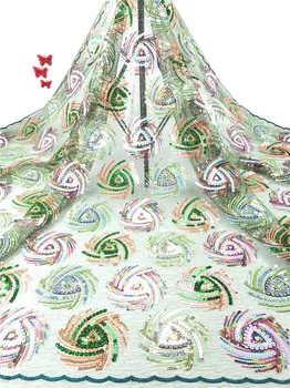 

Wonderful African tulle lace material French net lace fabric with sequins for wedding/party dres PAN116(5yards/lot)