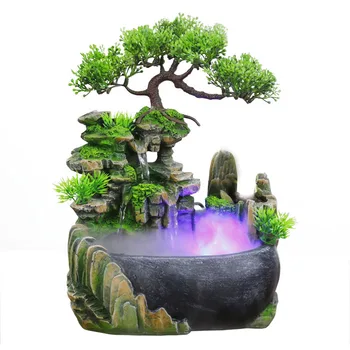 

JOYLOVE Fortune Feng Shui Office Table Decoration Waterfall Water Fountain Company With LED Light Discoloration Spray