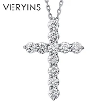 Veryins Серебро S925 с твердым 14K золотым пальто крестообразной муассанитовый кулон ожерелье для женщин подарок