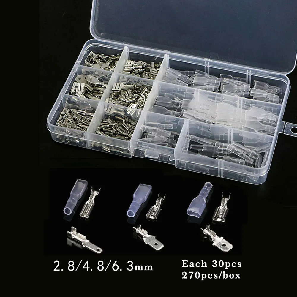 270pcs 360/270/180 шт 2,8/4,8/6,3 мм обжимных разъёмов, коннекторов для утепленная уплотнение электрические соединители проводов обжимных клемм соединитель Ассортимент Комплект - Цвет: 270pcs