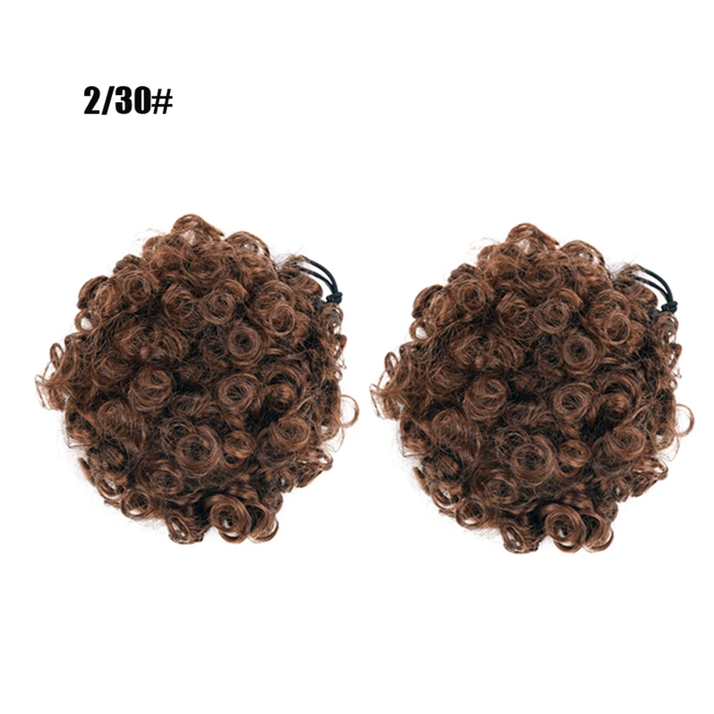 2Pcs Synthetic Afro Kinky Hair Bun Chignon Postiche Cheveux High Temperature Fiber Drawstring Ponytail on Puff Hair Bun For Kids