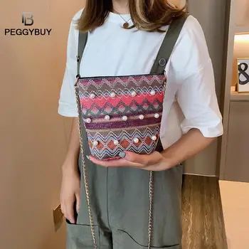 

Ethnic Pearl Decor Shoulder Messenger Bag Woven Women Chain Crossbody Bags