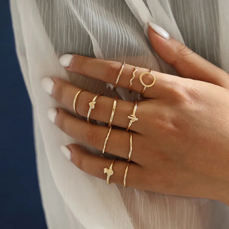 VAGZEB 11 шт./компл. простой дизайн круглые золотые Цвет набор колец для Для женщин ручной работы в виде геометрических фигур палец кольцо набор женских украшений подарки