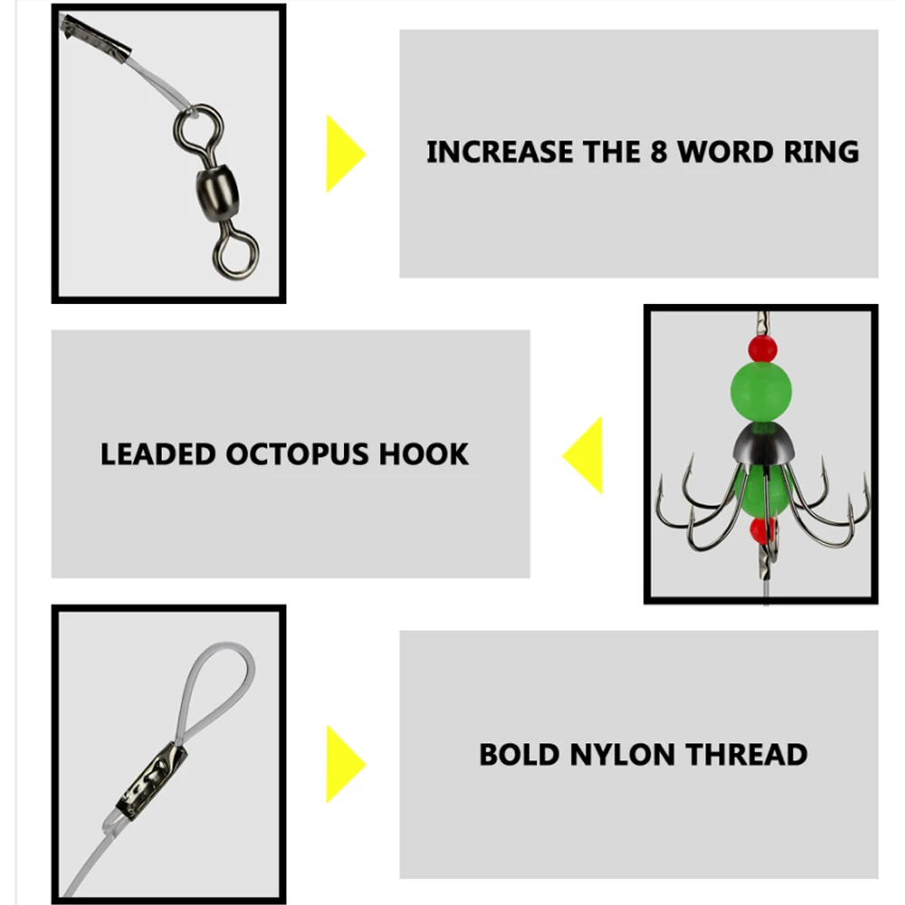 Salmon Hook Winter Fishing Hook Green Rubber Mental Octopus Hook Tools Luminous Hook Angling Lure Hooks